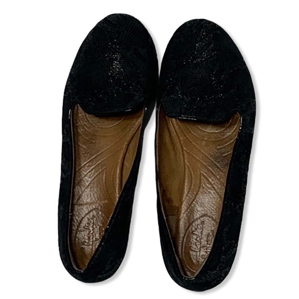 Clarks Indigo Snake Embossed Black Leather Flats